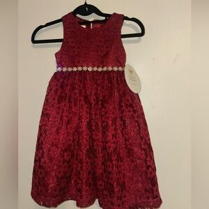 NWT American Princess Girls Deep Red Lace Sleeveless Dress Sz 4